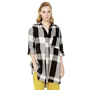 Alembika Womens Size 1 US 6/8 Linen Check Black White Oversized Tunic Lagenlook